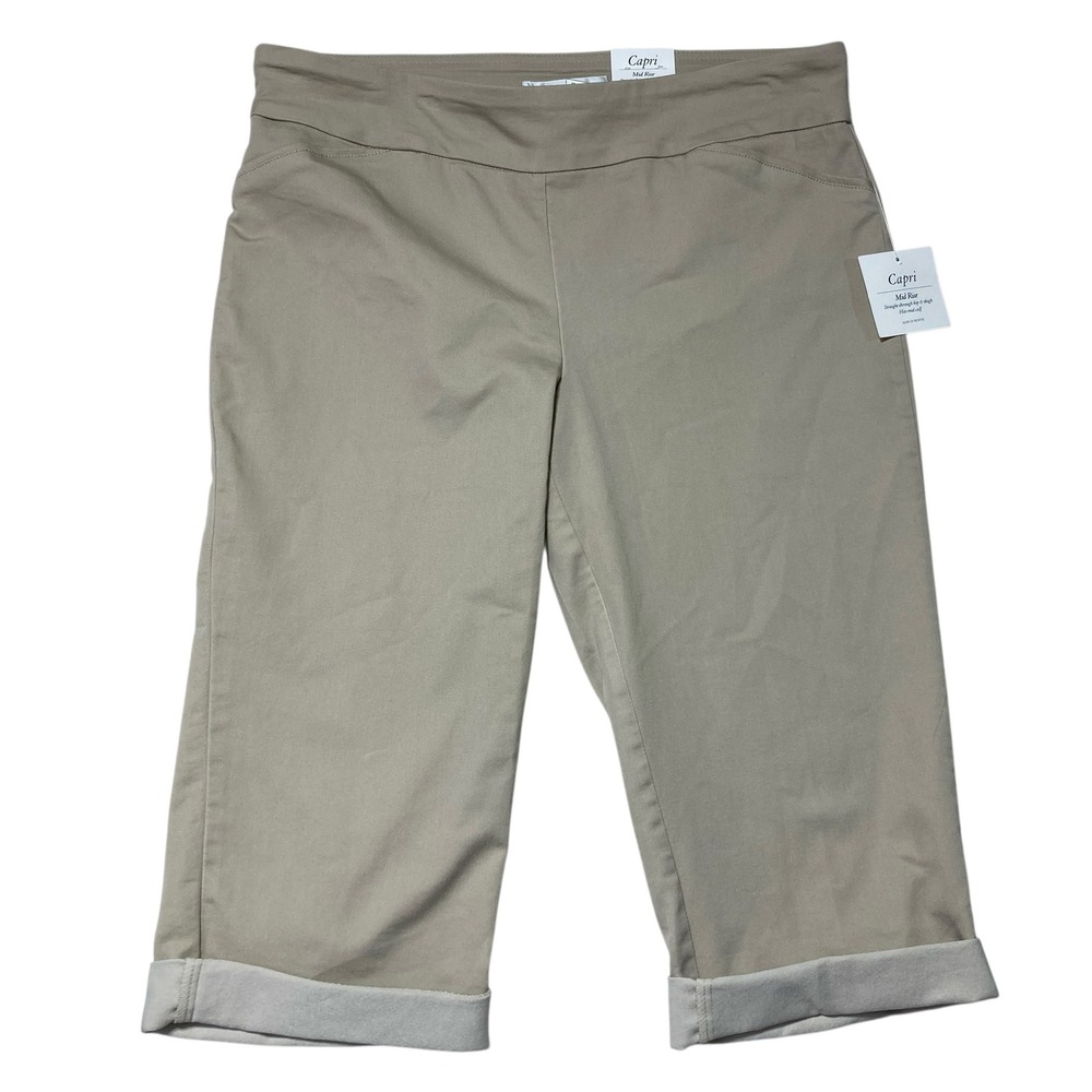 NWT‎ Croft & Barrow Womens Capri Pants Size L Mid Rise Cuffed Khaki Bottoms NEW